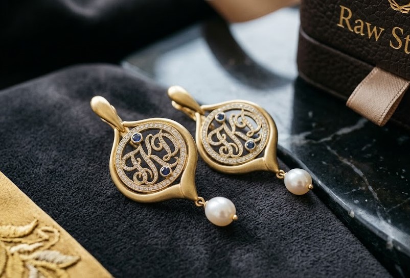 Aros de oro con diamantes sobre terciopelo oscuro