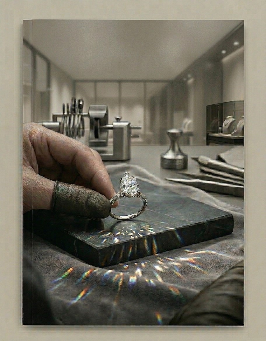 Maestro orfebre de Raw Stone trabajando un anillo de oro sobre banco de joyero